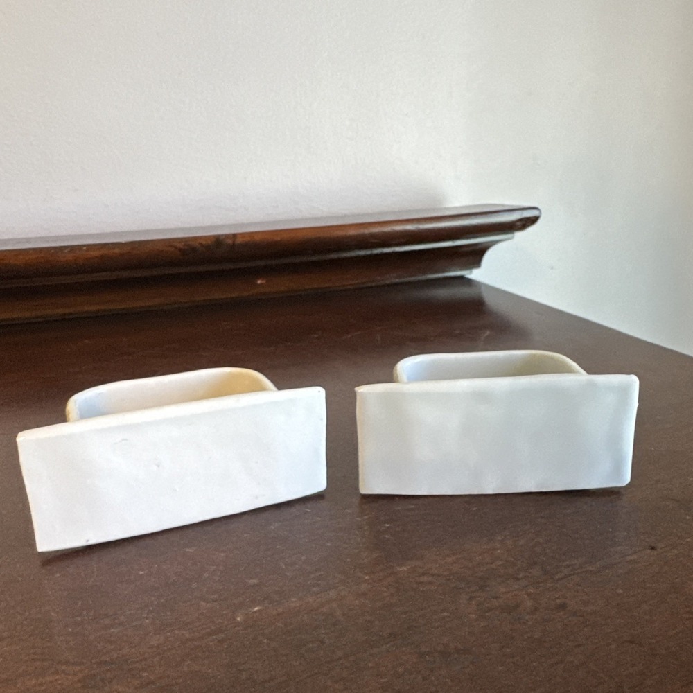 2 Vintage White Porcelain Ceramic Bird Feeder Water Germany Farmhouse Cottage